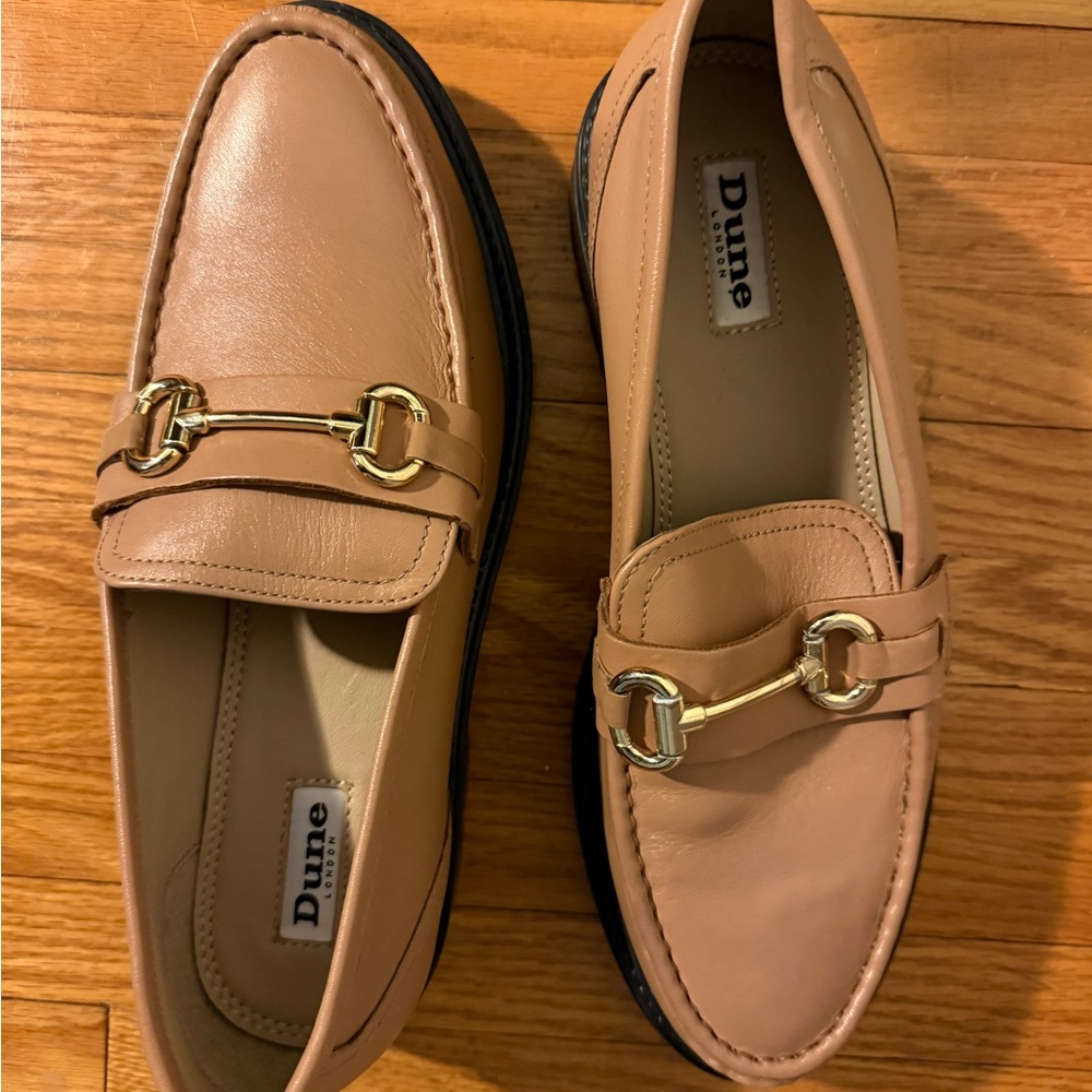 Dune London Gallagher Leather Loafers Camel -  Chunky Sole - Gold Horsebit -9/40